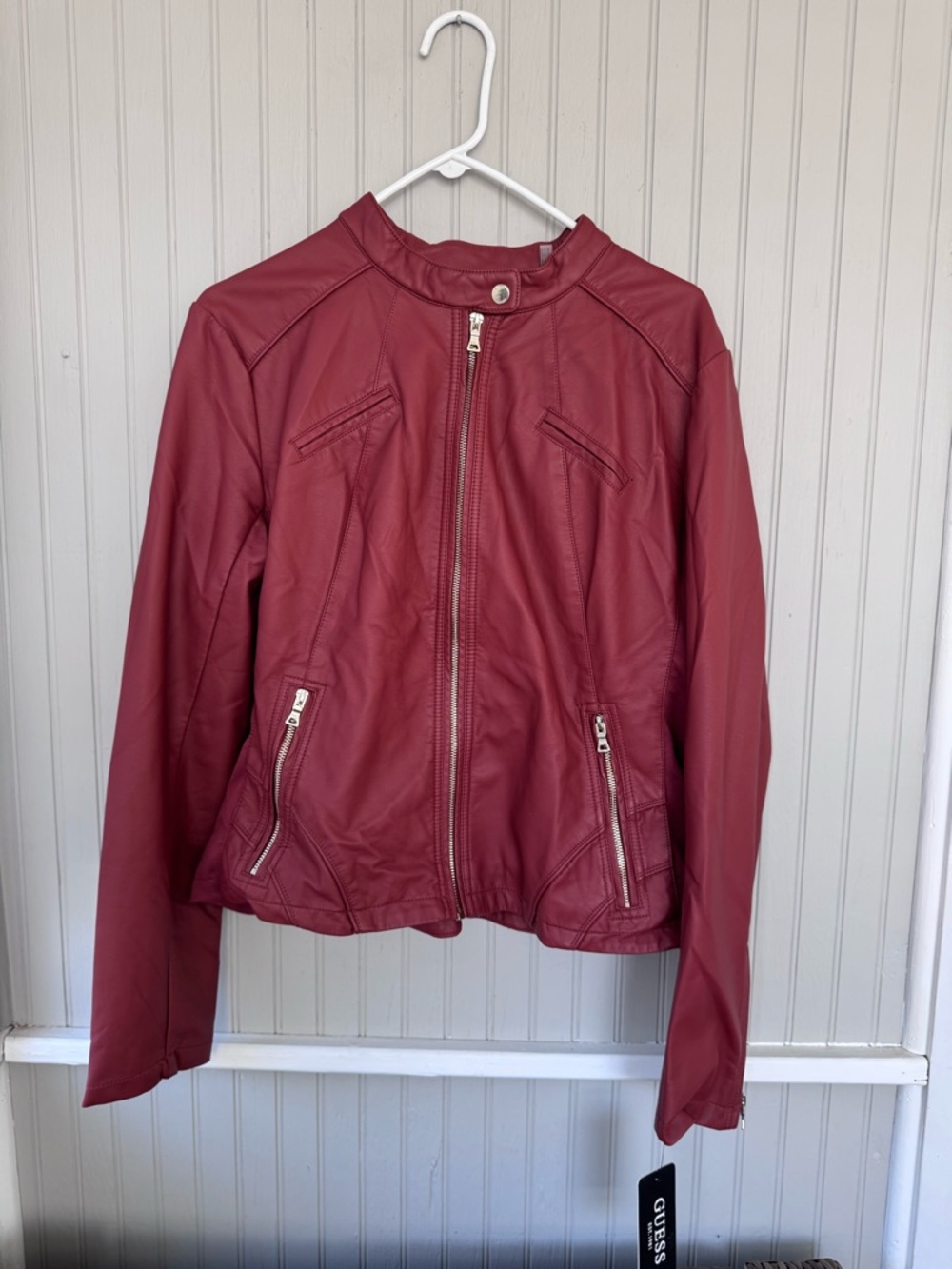 Guess Women's Rust Color Moto-Style Faux Leather Jacket stretch